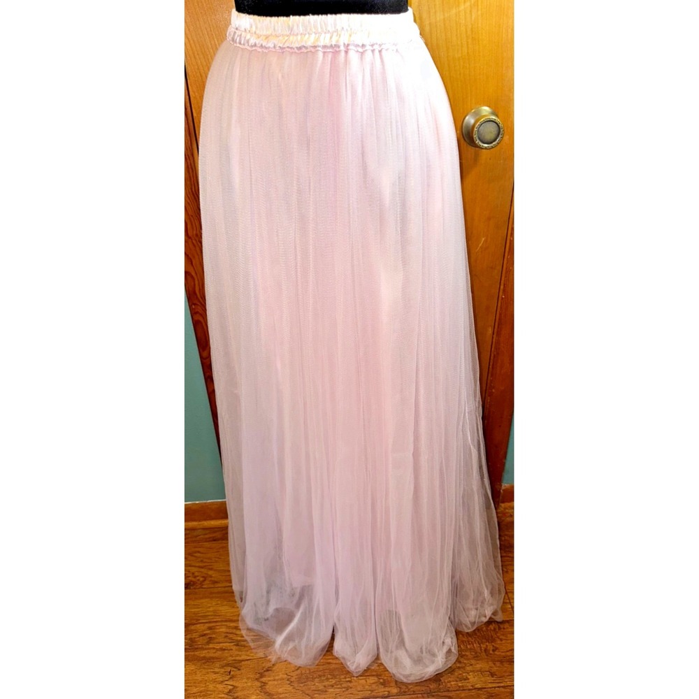Womens Light Blush Pink Tulle Maxi Party Skirt Elastic‎ Waistband Est Size XS